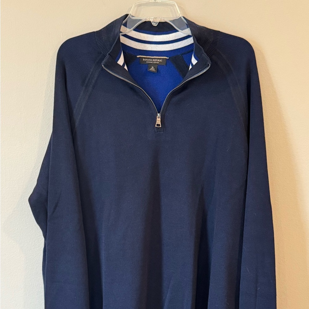 Banana Republic Cotton Sweater Men’s XL Quarter Zip Blue Pullover